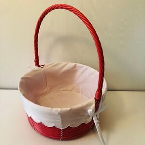 Pink and White Basket w/ Scalloped Edges and Bows Cottage Core